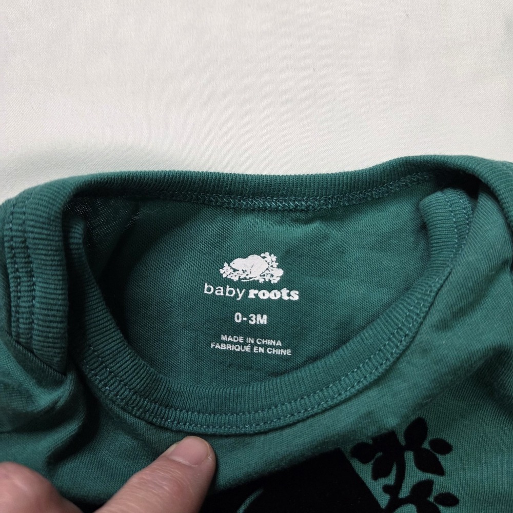Baby Roots 0-3m LS Green Bodysuit 100% Organic Cotton Cooper Beaver Sustainable - Picture 2 of 7